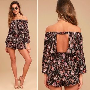 free people | pretty & free floral smocked romper black pink s